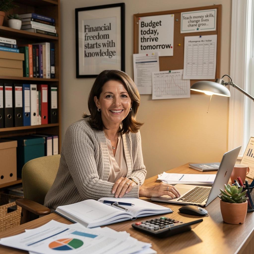 Osoba zapisující si měsíční finanční cíle do diáře